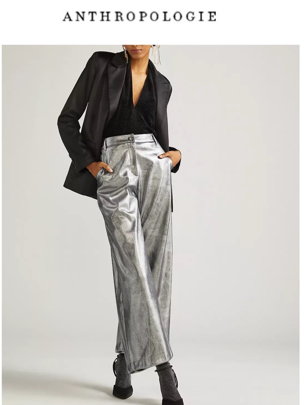 Anthropologie Metallic Faux leather Cropped wide leg pants